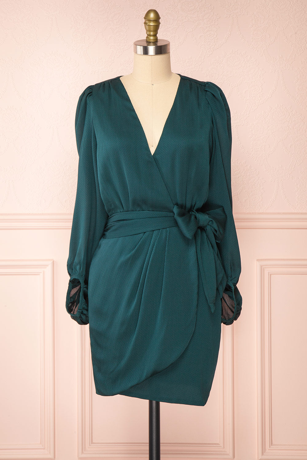 Nelly Green Long PuffSleeve Wrap Dress 